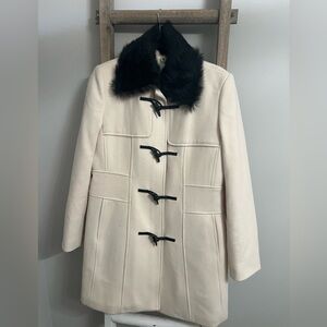 Banana Republic Cream Pea Coat with Black Faux Fur Collar 2003